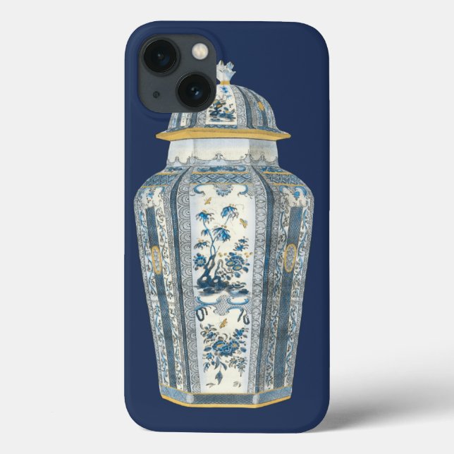 Urna Asiática Decorativa em Azul e Branco (Verso)