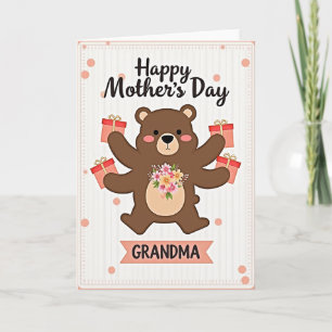 Ursa de Dia das Mães Floral Cartão