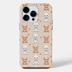 Ursa Teddy Fofa e Laços Azuis Padrão Sem Costura