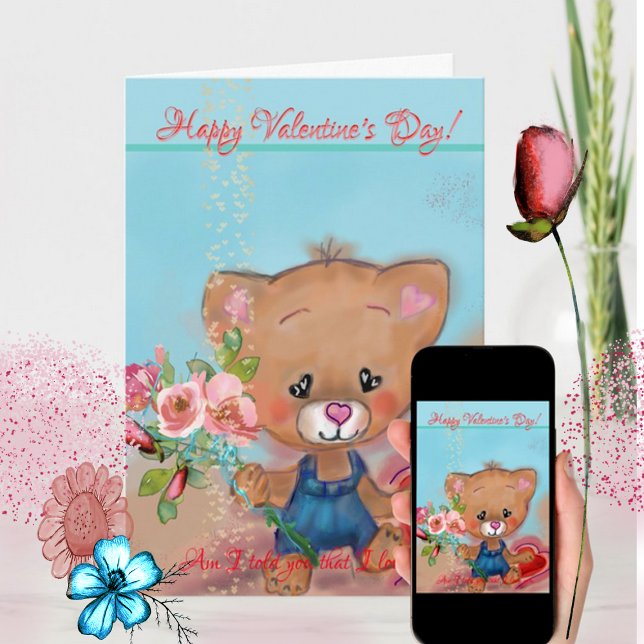 Ursinho com Flores Cartão do Dia dos Namorados (teddy bear with flower Valentine card ZZ cover)
