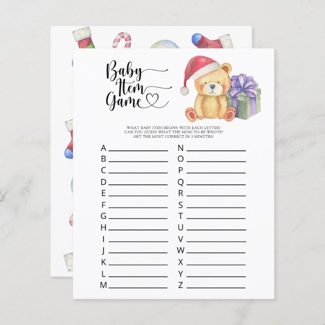 Ursinho - Jogo de Item Bebê. Jogo do chá de fralda (Frente/Verso)