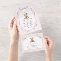 Ursinho, Laço Rosa, Listras Rosas, Chás de Bebê