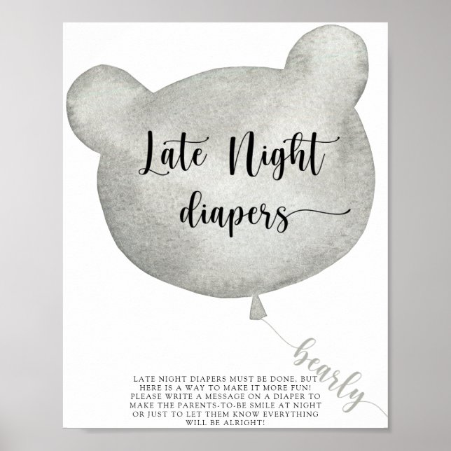 Urso Balão \ Jogo de fraldas tarde da noite Poster (Frente)