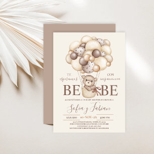 Urso Balões Chá de fraldas Convite Espanhol