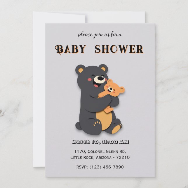 Urso Bebê Bonito com Cartão de Chá de Urso da Mãe (Frente)