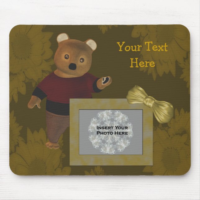 Urso Bonito Girassol Foto Mousepad (Frente)