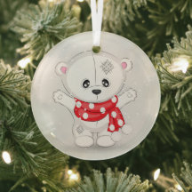 Urso Branco Fofo com Cachecol Vermelho
