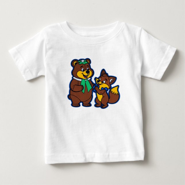 Urso-Cinto e Cartoon-Fox Amigos T-Shirt (Frente)