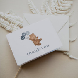 Urso com 3 Balões Azuis - Cartões de agradecimento