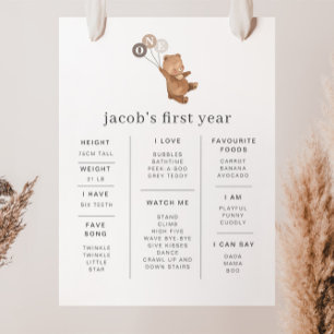 Urso com 3 Balões Marrons - Poster