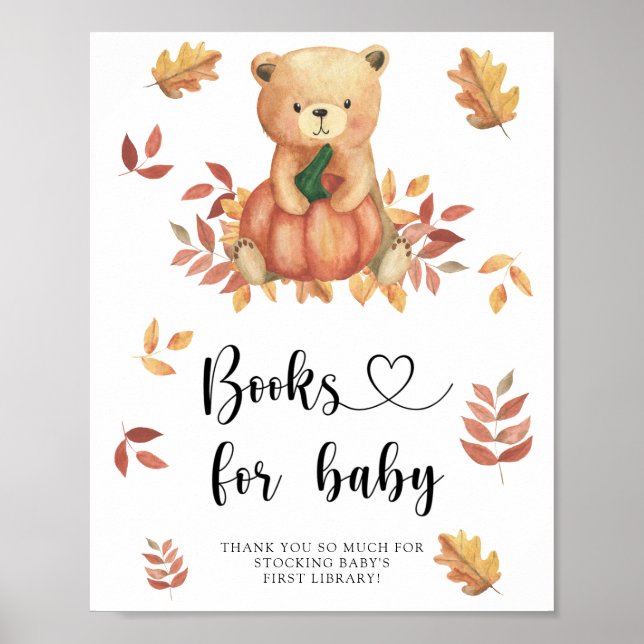 Urso com abóbora, livros para poster bebê (Frente)