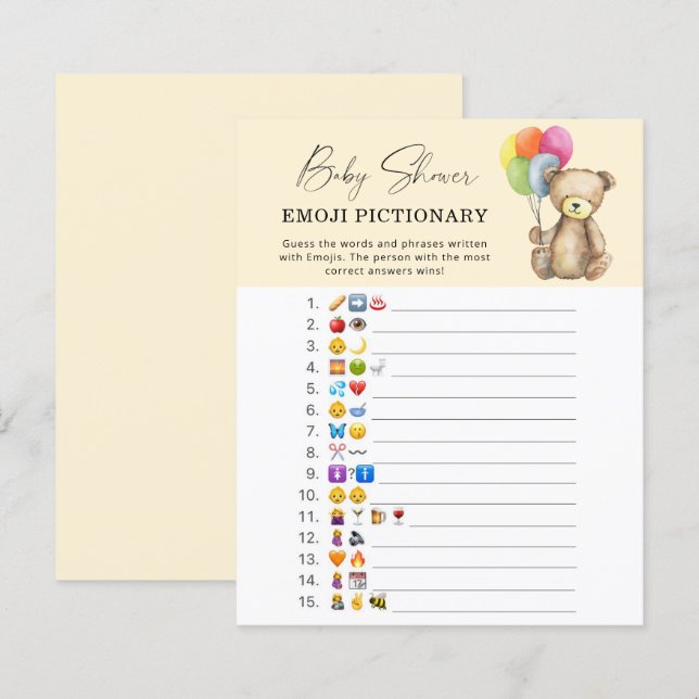 Urso com balões \ Emoji jogo de picário (Frente/Verso)