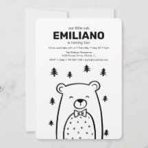Urso com Gravata Borboleta, convite de aniversário