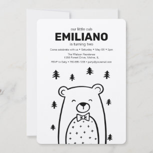 Urso com Gravata Borboleta, convite de aniversário