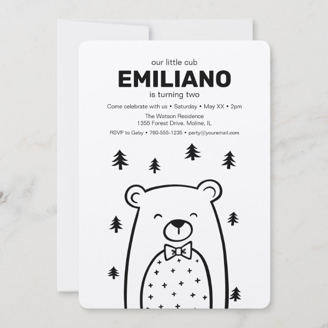 Urso com Gravata Borboleta, convite de aniversário (Frente)