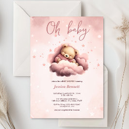 Urso cor-de-rosa nas nuvens convite para o anivers