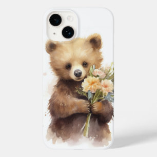Urso de Aquarela com Buquê