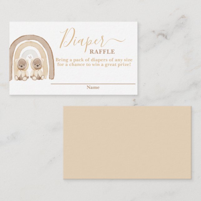 Urso de feltro e Cartão Raffle de Fralda Arco-Íris (Frente/Verso)