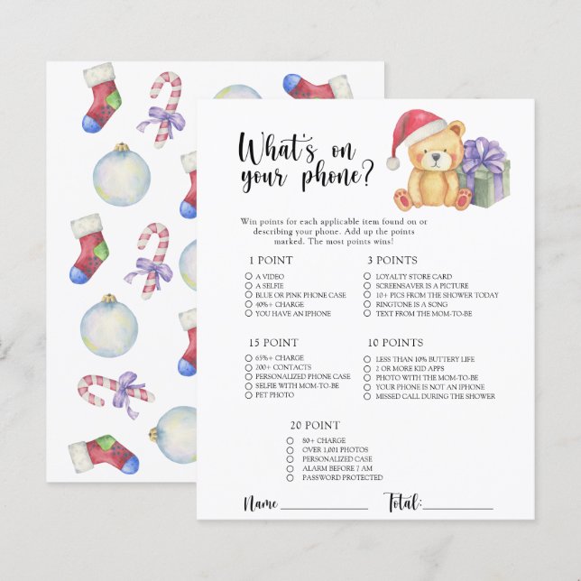 Urso de inverno - O que há no seu jogo telefônico? (Frente/Verso)