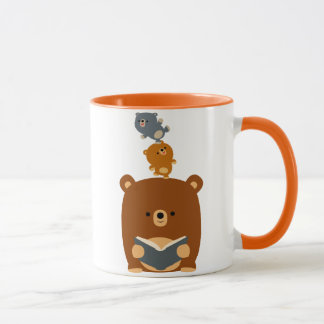 Urso de Leitura de Cartoon e Caneca de Cubs