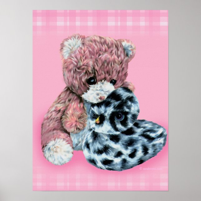 Urso de pelúcia acaricia impressão rosa bebê (Frente)