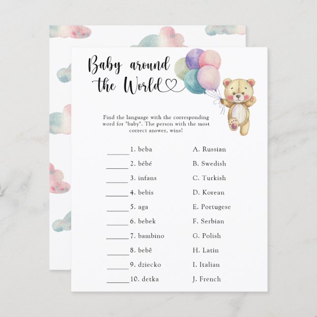 Urso de pelúcia - Bebê à volta do jogo mundial (Frente/Verso)