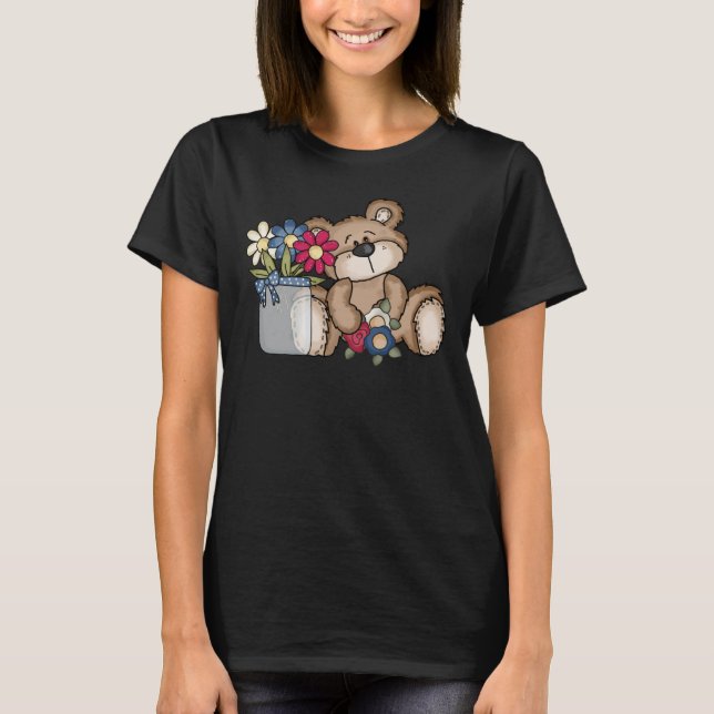 Urso de pelúcia bonito com flores T-Shirt (Frente)