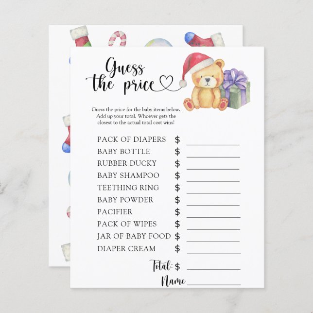 Urso de pelúcia de inverno - Adivinha o preço! Jog (Frente/Verso)