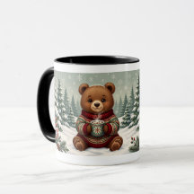Urso de Pelúcia de Inverno Fofo com Caneca de Suét