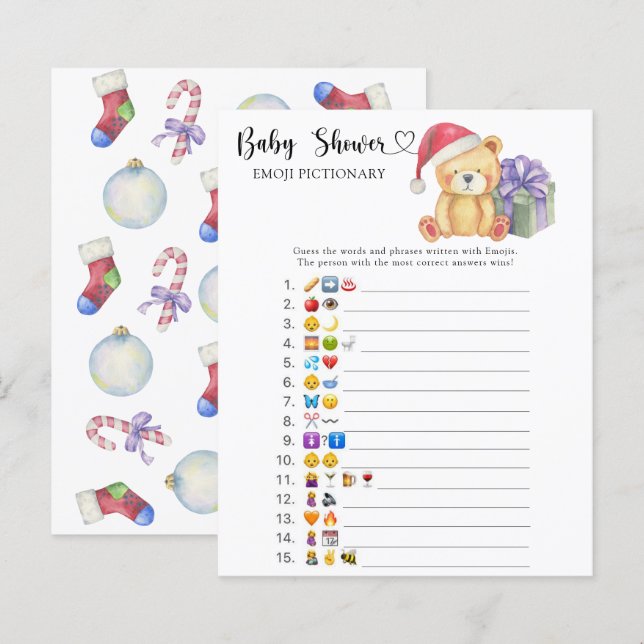 Urso de pelúcia de inverno - jogo de picário emoji (Frente/Verso)