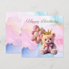 Urso de Pelúcia Laço Rosa Coroa Dourada Feliz Aniv