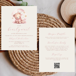 Urso de Pelúcia Rosa Menina Código QR Chá de Bebê