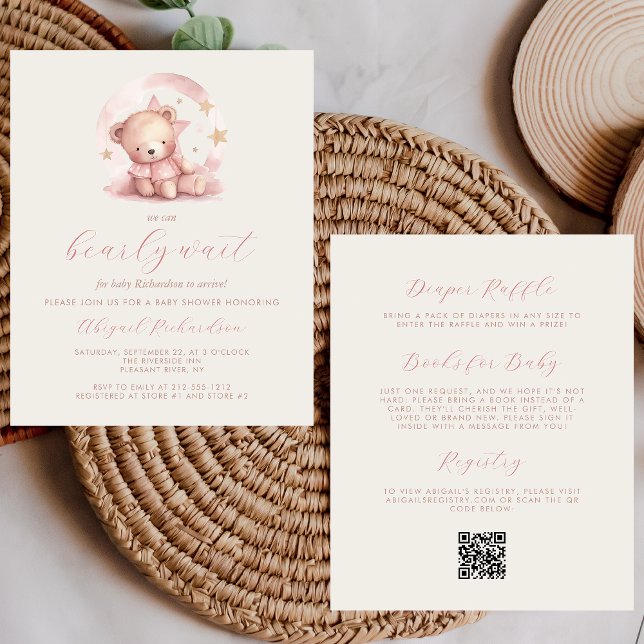 Urso de Pelúcia Rosa Menina Código QR Chá de Bebê  (Criador carregado)