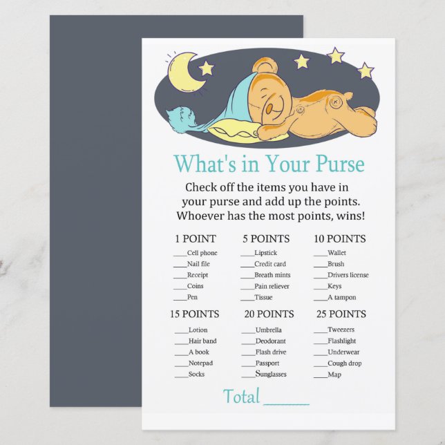 Urso de pelúcia sonolento O que há no seu jogo (Frente/Verso)