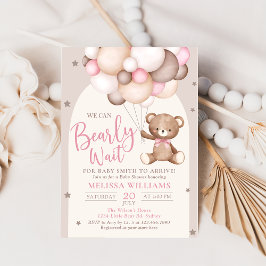 Urso De Pia Rosa Com Balões Convite De Aniversário