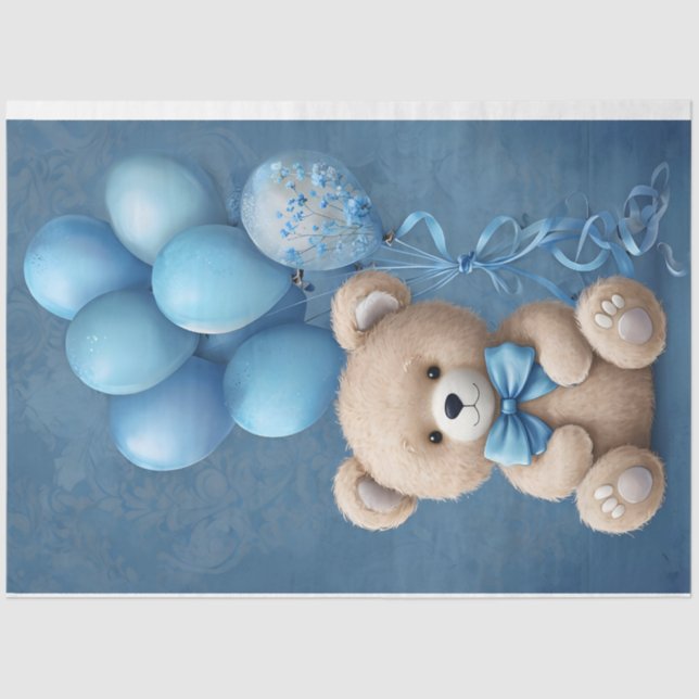 Urso de Teddy com Ballons Cores Azuis Papel Tecido (Frente )