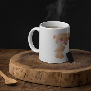 Urso De Teddy Com Uma Caneca De Café Com Bloco De 