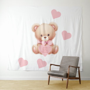 Urso de Teddy Corações Rosa Tapeçaria Fundo