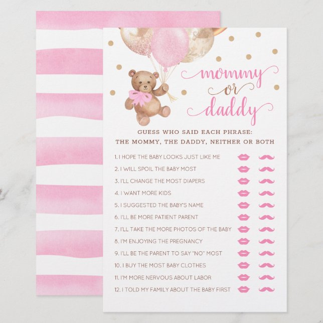 Urso de Teddy do Chá de fraldas de Jogo de mamãe o (Frente/Verso)