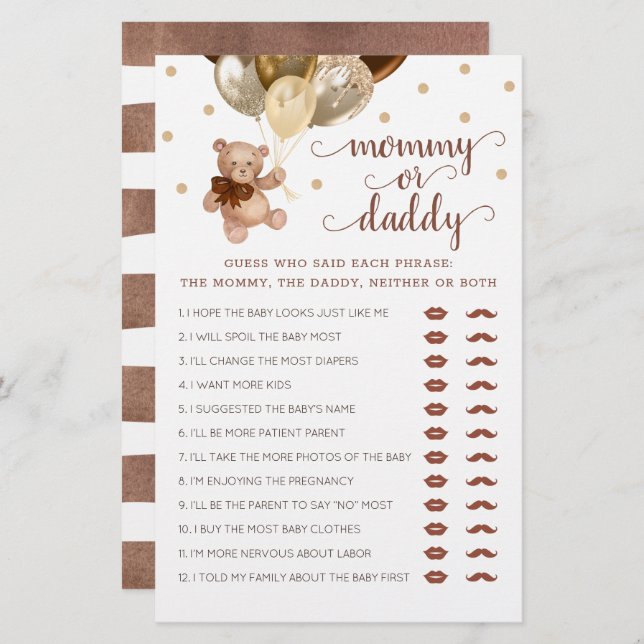 Urso de Teddy do Chá de fraldas de Jogo de mamãe o (Frente/Verso)