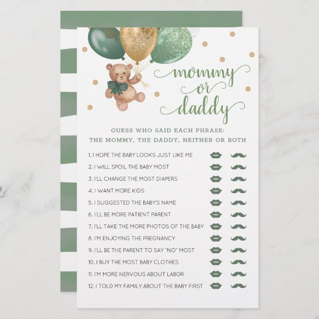 Urso de Teddy do Chá de fraldas de Jogo de mamãe o (Frente/Verso)