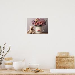 Urso de Teddy, Flores e Poster de Café