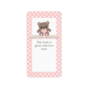 Urso de ursinho cor-de-rosa do bebê na etiqueta d