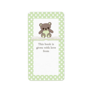 Urso de ursinho verde do bebê na etiqueta do