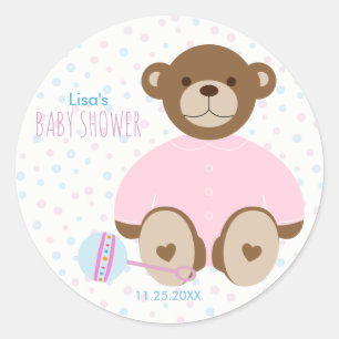 Urso de ursinho vestido na etiqueta cor-de-rosa do