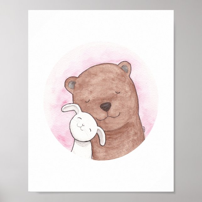 Urso e Coelhinha Amarelo Pastel Poster (Frente)