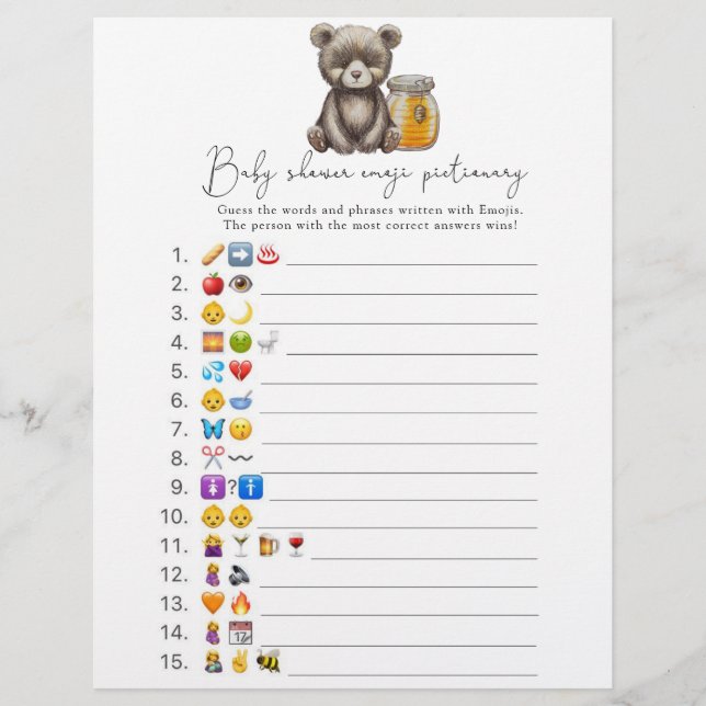 Urso e mel - Jogo de figuras de emoji chá de bebê (Frente)