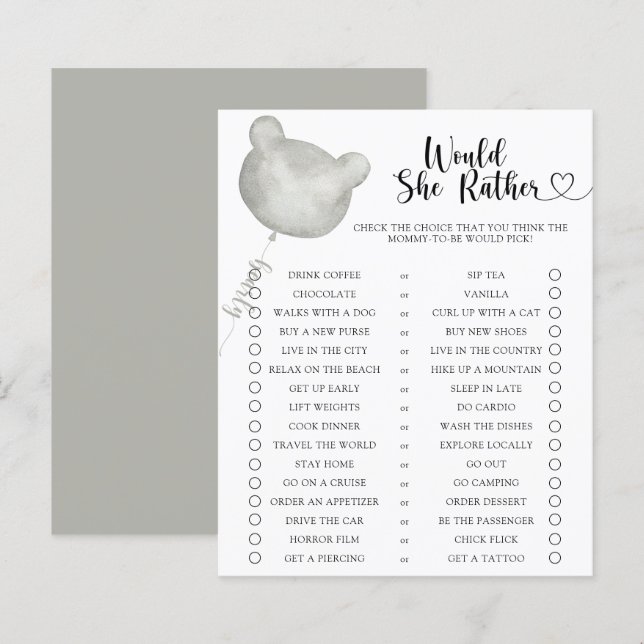 Urso / Ela Iria Preferencialmente Jogo De Chá de f (Frente/Verso)