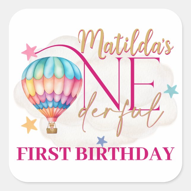 Urso em Balão Rosa Bebê Adesivos (Frente)