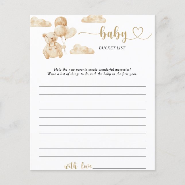 Urso em balões bebê lista de desejos jogo (Frente)